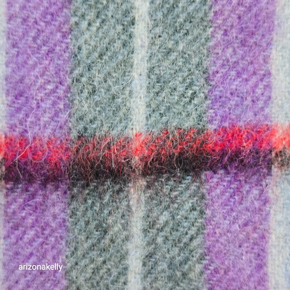 NWT Wool Scarf Plaid Tartan Blue Purple World Peace - Picture 5 of 9